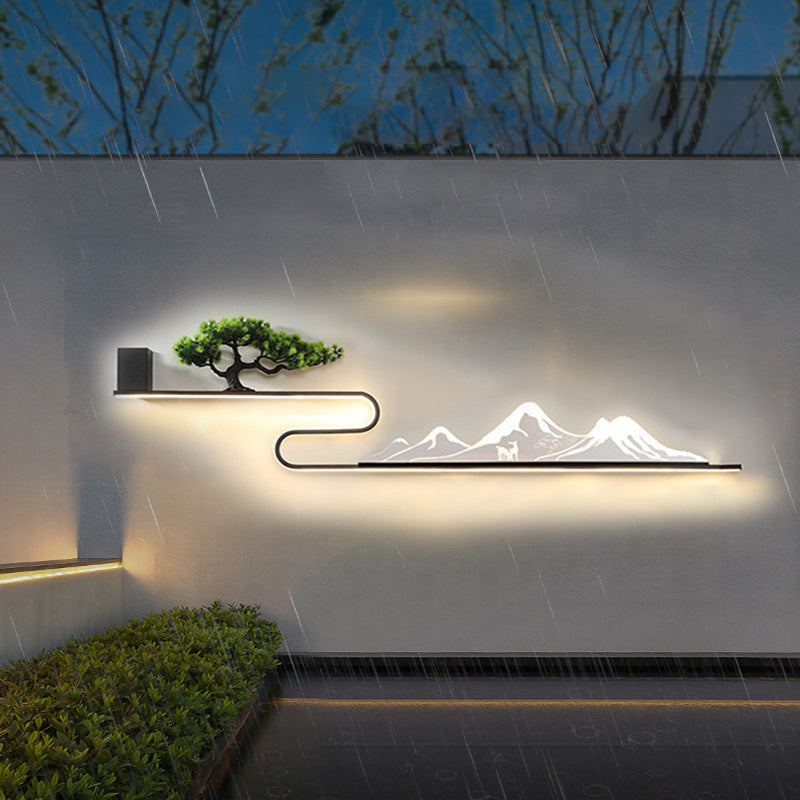 Mountain Scenery Waterproof LED Modern Outdoor Wall Lights with External Battery