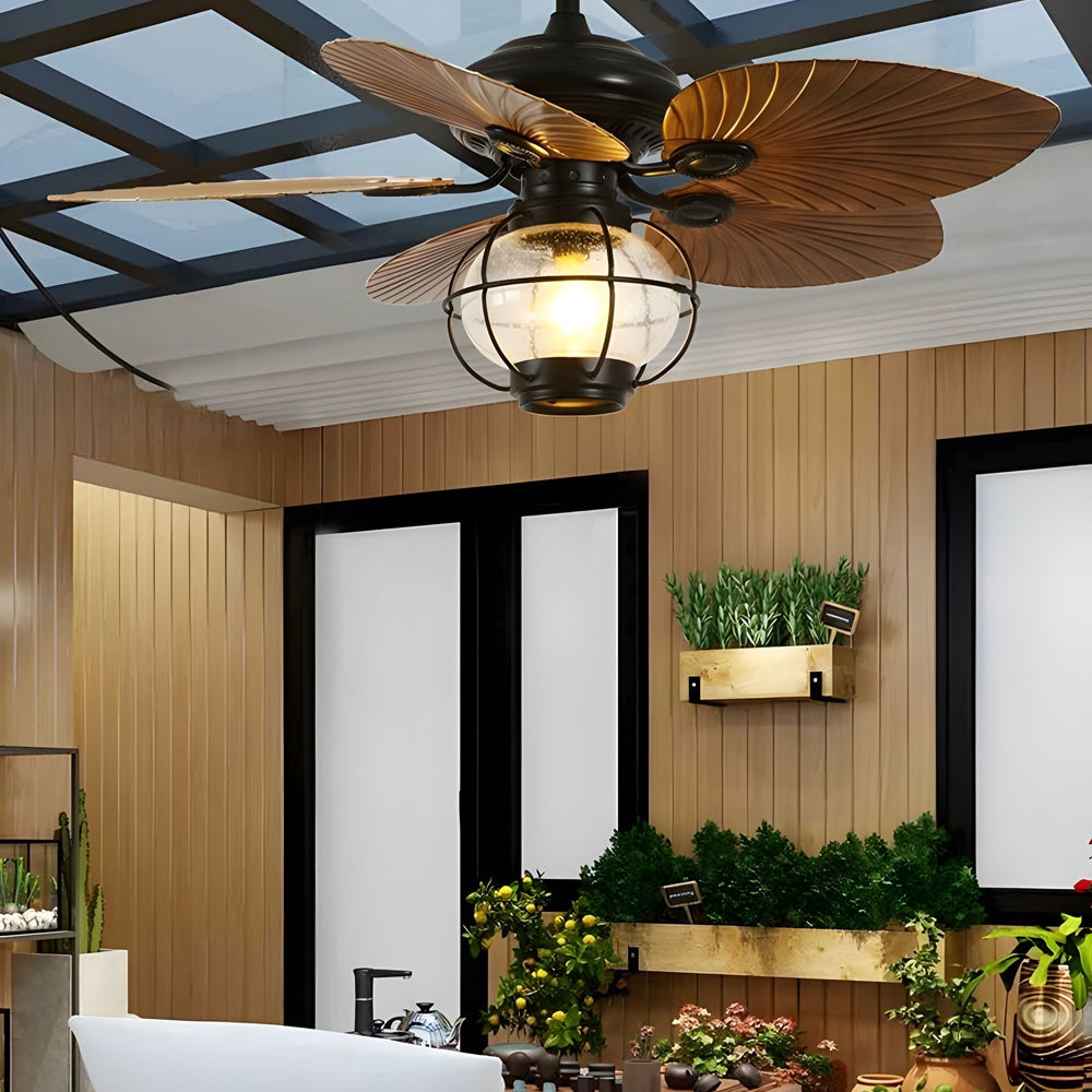 42/52-Inch LED Tropical 5 Brown Blades Reversible Ceiling Fan Light with Remote Control