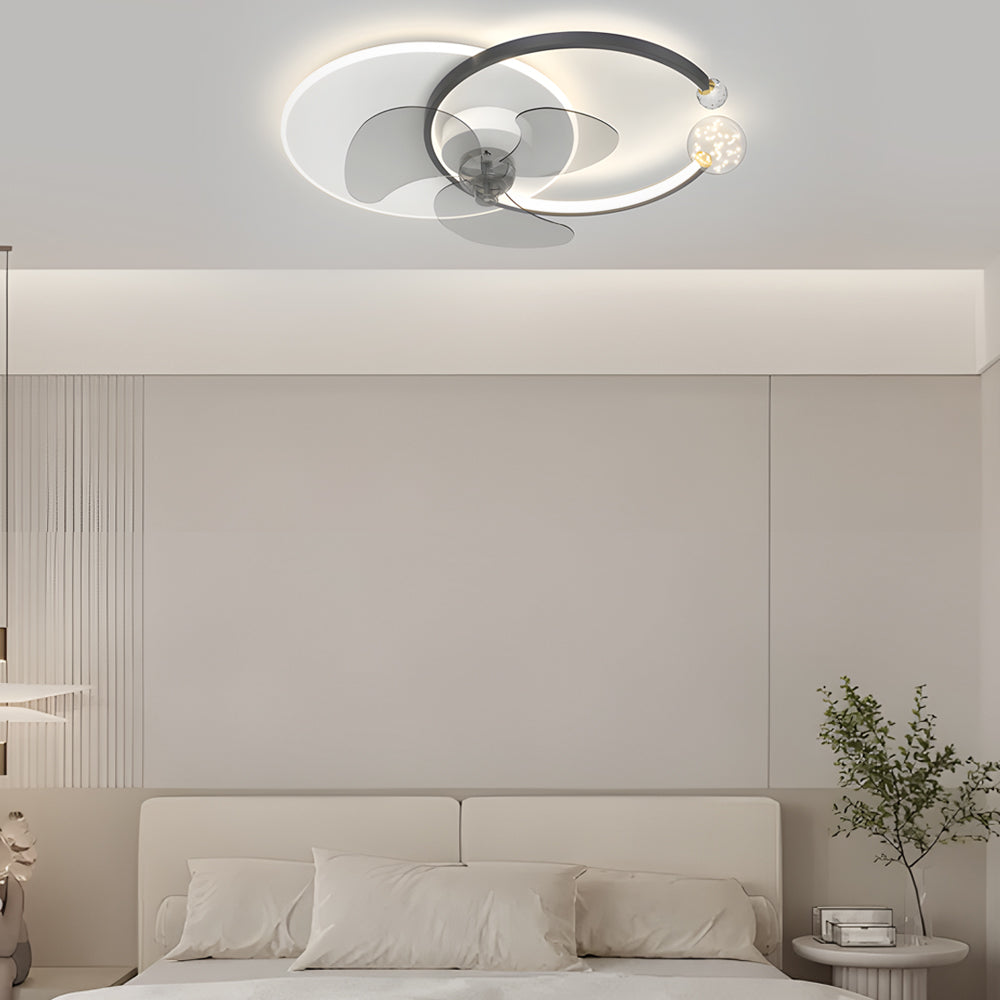 Mute Creative Round Ring 3 Step Dimming Modern Flush Mount Ceiling Fan Lamp