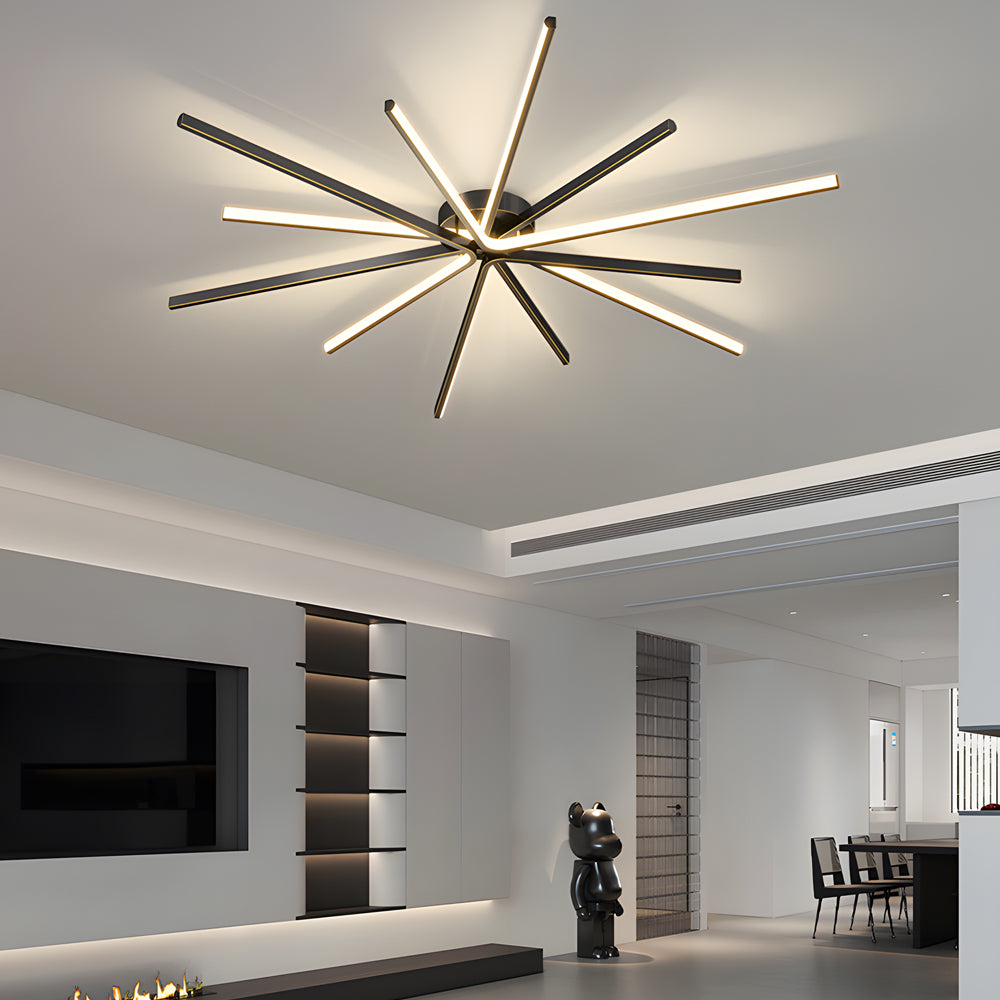 6-Light LED Semi Flush Mount Copper Starbursts Ceiling Light Fireworks Ceiling Lighting Fixture