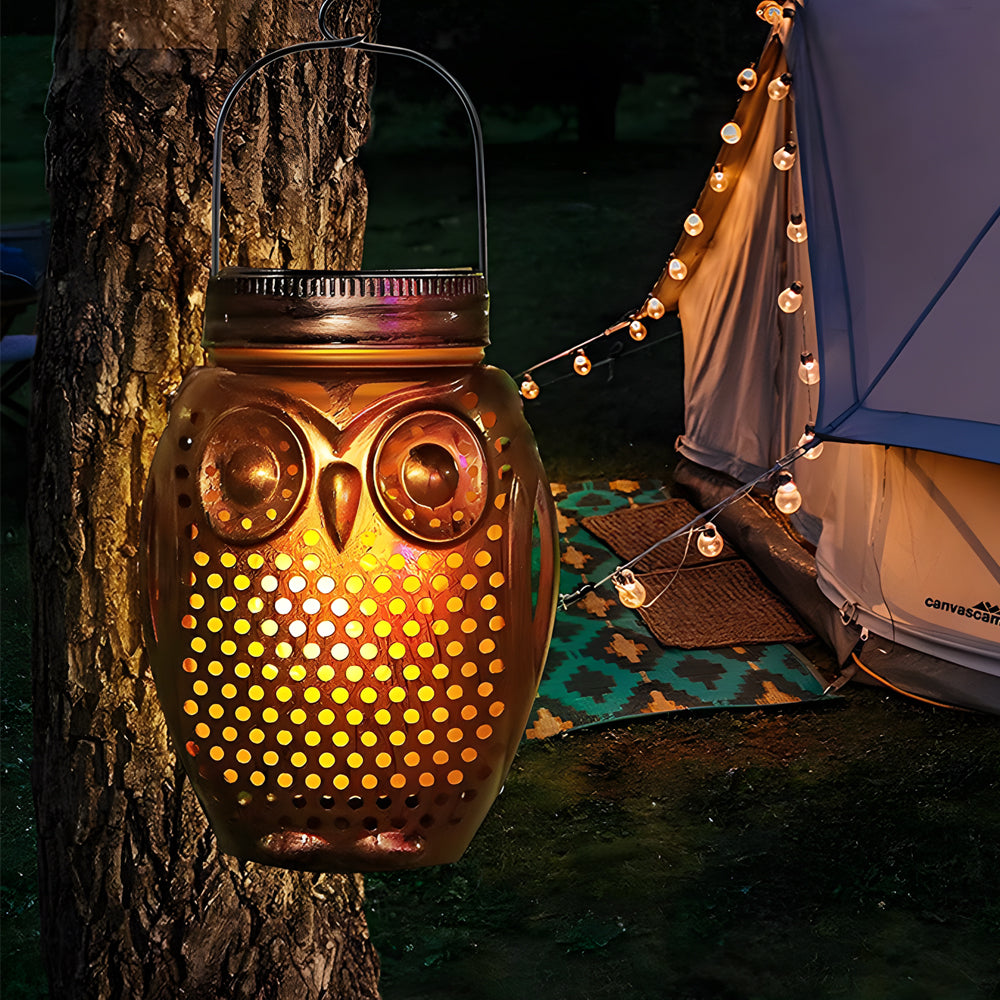 2-Pack Solar Lanterns Flickering Flame Metallic Owl Stake Solar Lights Garden Landscape Lights for Outdoor Decor