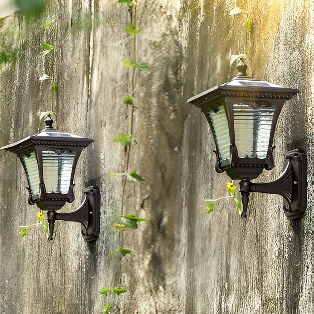 Vintage Striped Glass LED Waterproof Black Retro Solar Wall Lights