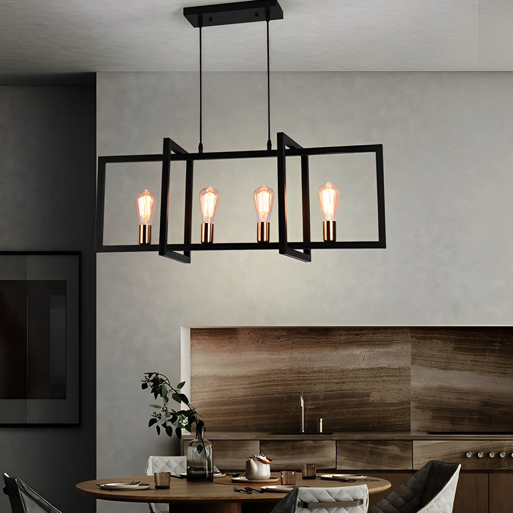 Rectangular Frame Design Iron Black Industrial Chandelier Pendant Lights