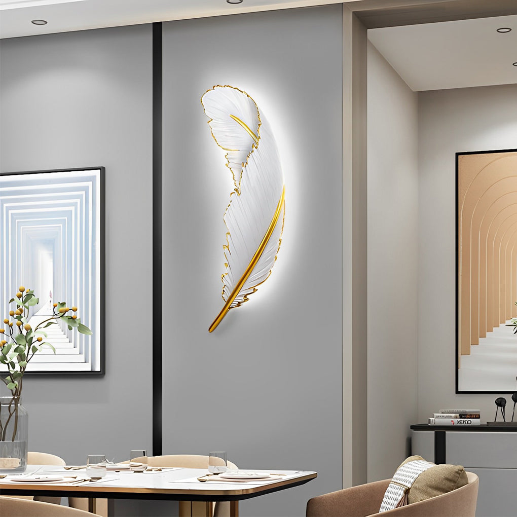 Modern Art Decorative Resin Feather LED Strip Dimmable White Wall Sconces