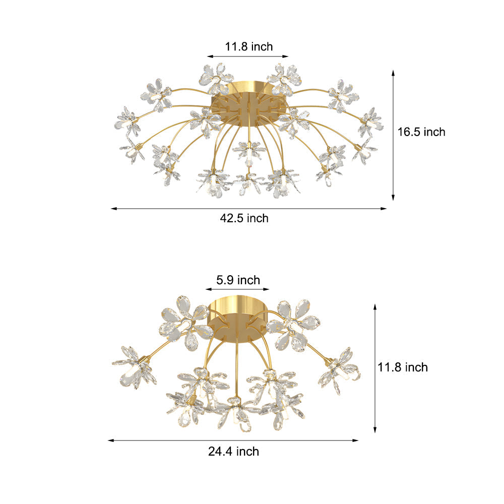 Crystal Flowers Dandelions Three Step Dimming Modern Ceiling Lights Fixture