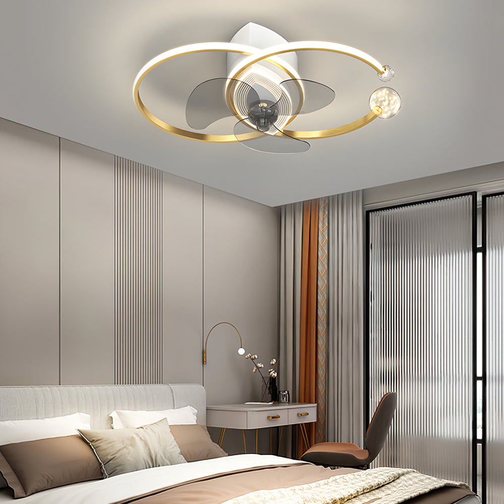 2 Rings Simple Luxury 3 Step Dimming Modern Bedroom Ceiling Fan and Light