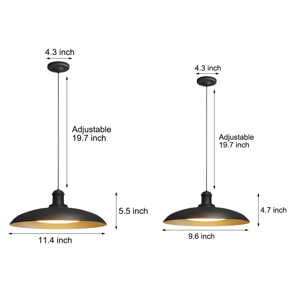 Round Black Hanging Outdoor Pendant Light - Metal Saucer-Shaped