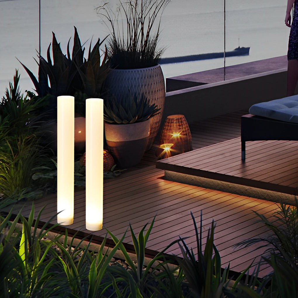 Long Cylindrical Waterproof White Modern Solar Lawn Lights Lamp Post