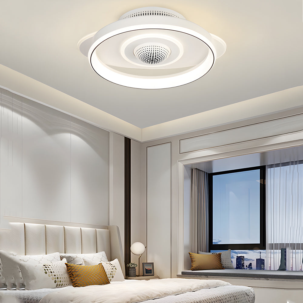 LED Smart Bladeless Ceiling Fan Round White Ceiling Fans with Dimmable Light