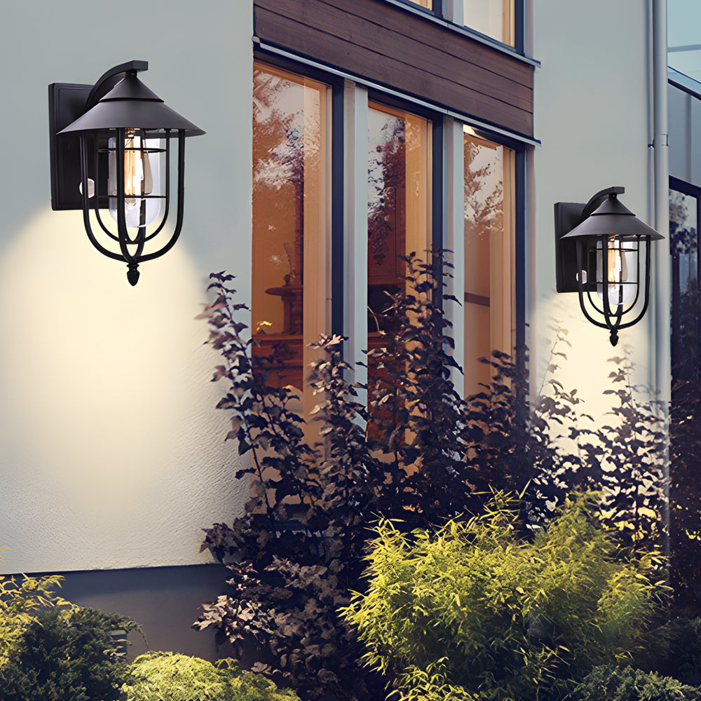 Waterproof Retro Iron Glass Motion Sensor Black Modern Outdoor Wall Lights