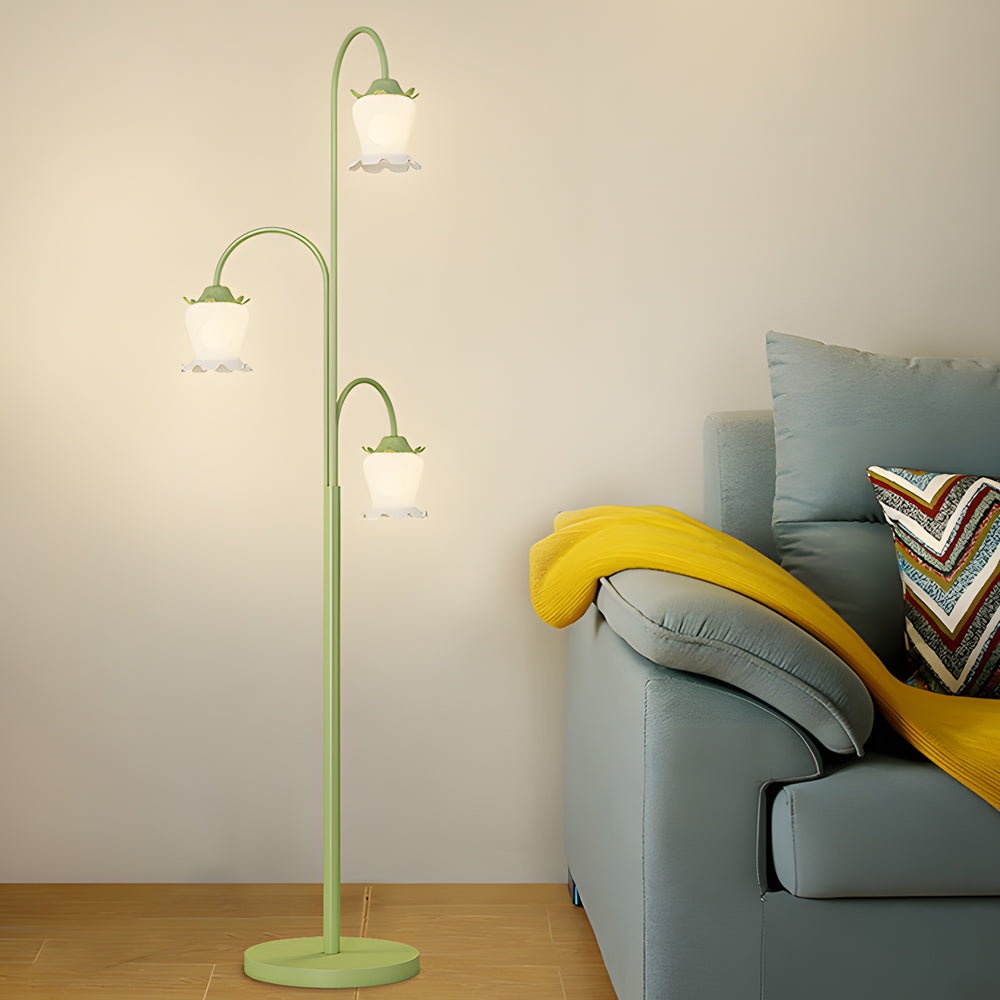 3-light Green Flower Dimmable Arc Hanging Tuilp Floor Lamp