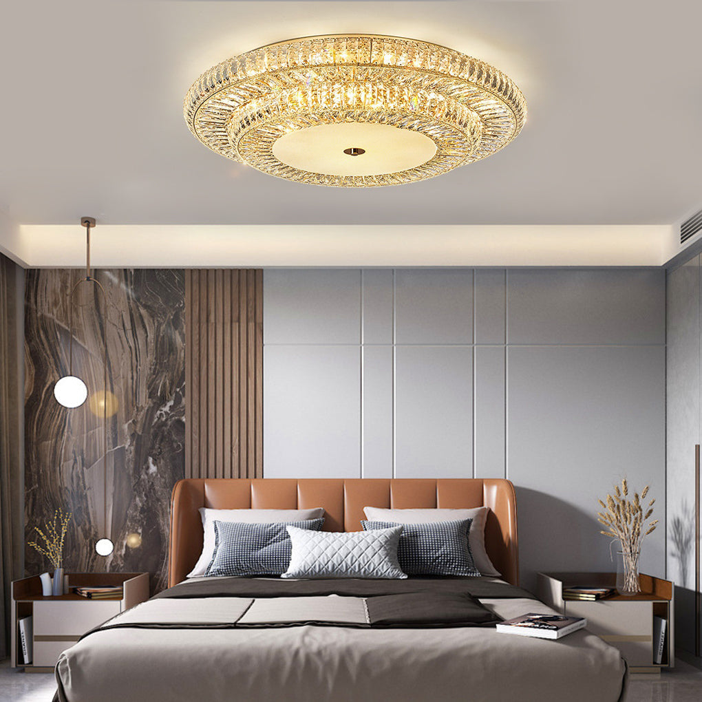 Round Crystal Three Step Dimming Glass Luxury Modern Ceiling Light Fixture