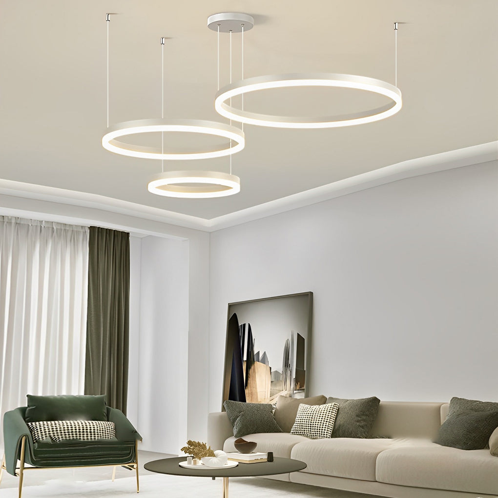 Circular Rings Creative LED 3 Step Dimming White Modern Chandelier Light