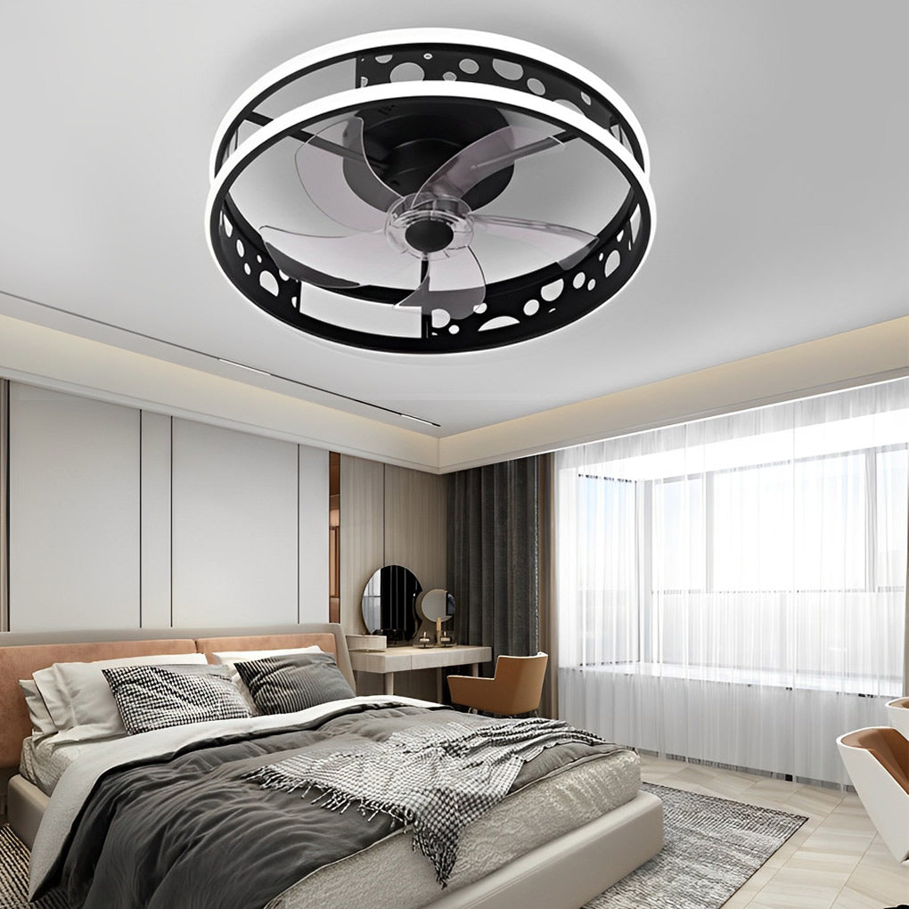 Round Three Step Dimming LED Nordic Bladeless Ceiling Fans with Remote