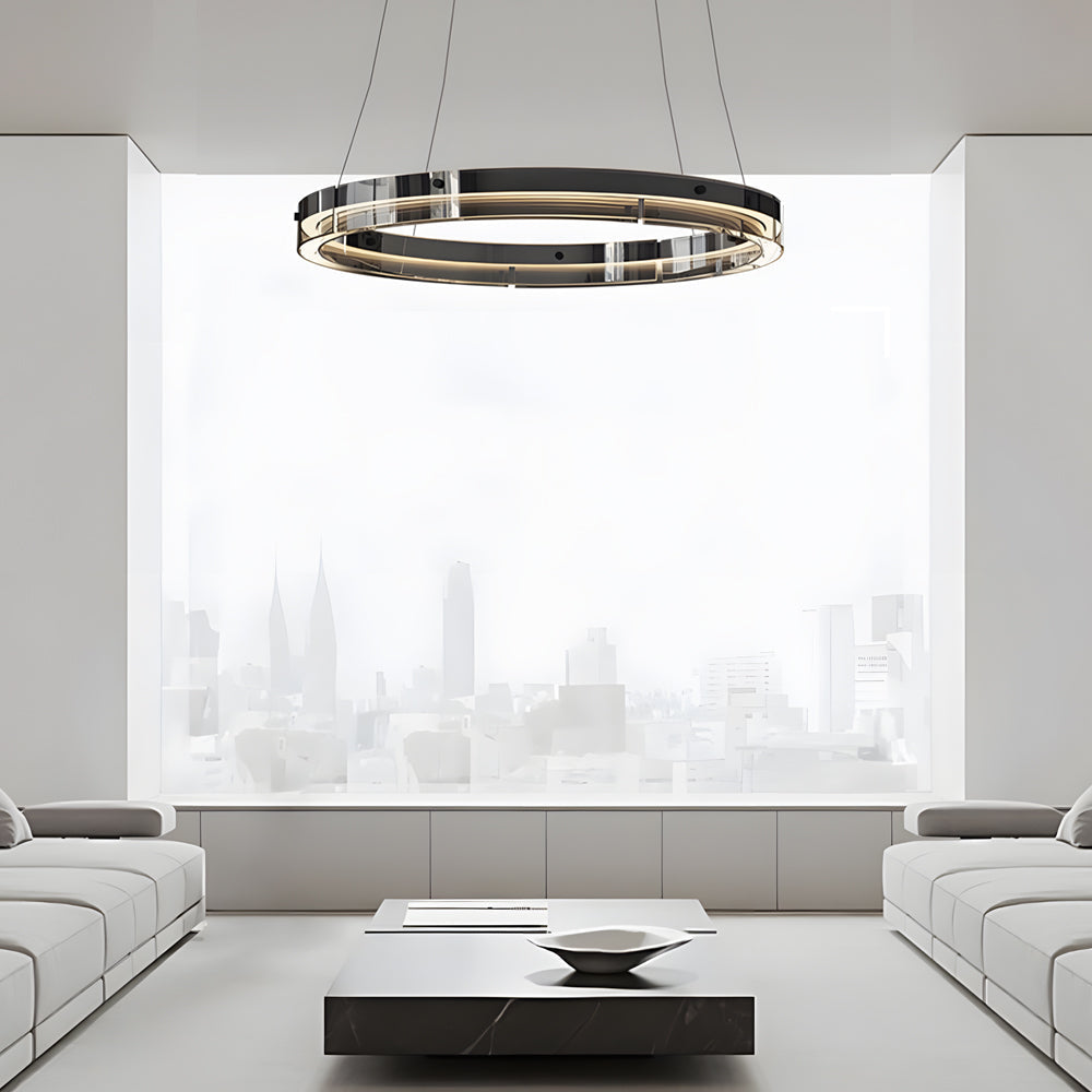 Black Glass Dimmable LED Ring Pendant Chandelier