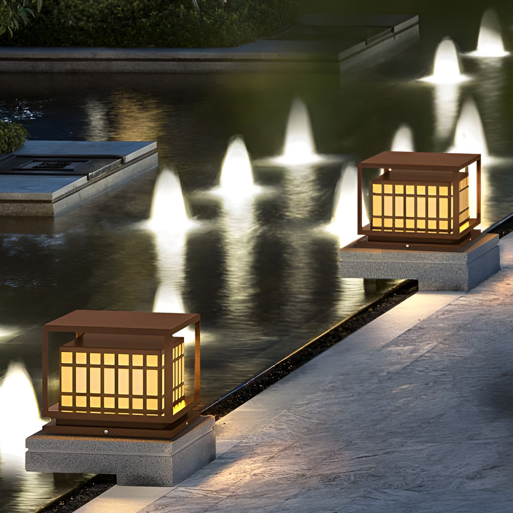 Square LED Waterproof Brown Modern Outdoor Deck Post Lights Pillar Light