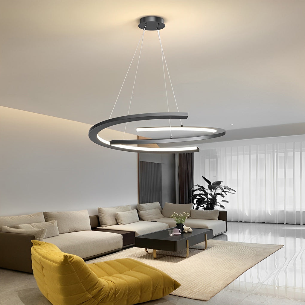 2 Semi-circular Creative LED 3 Step Dimming Black Modern Chandelier