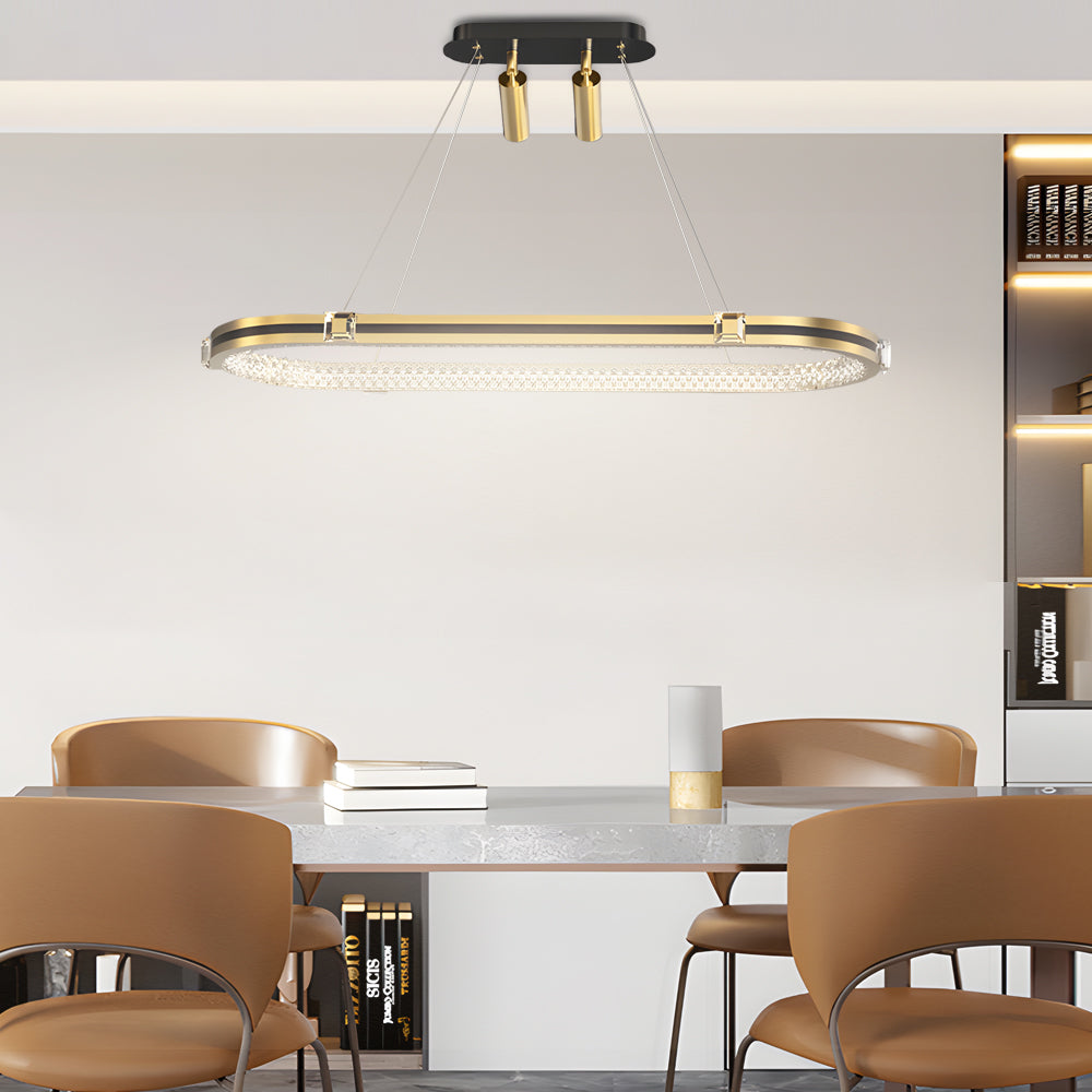 Long Oval Ring Luxury Three Step Dimming LED Modern Dining Room Chandelier