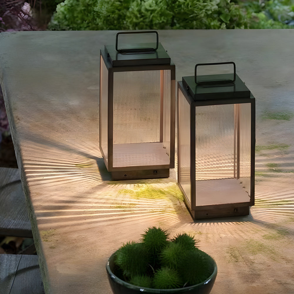 Modern 11-In Glass LED Portable Outdoor Lanterns - Hardwired