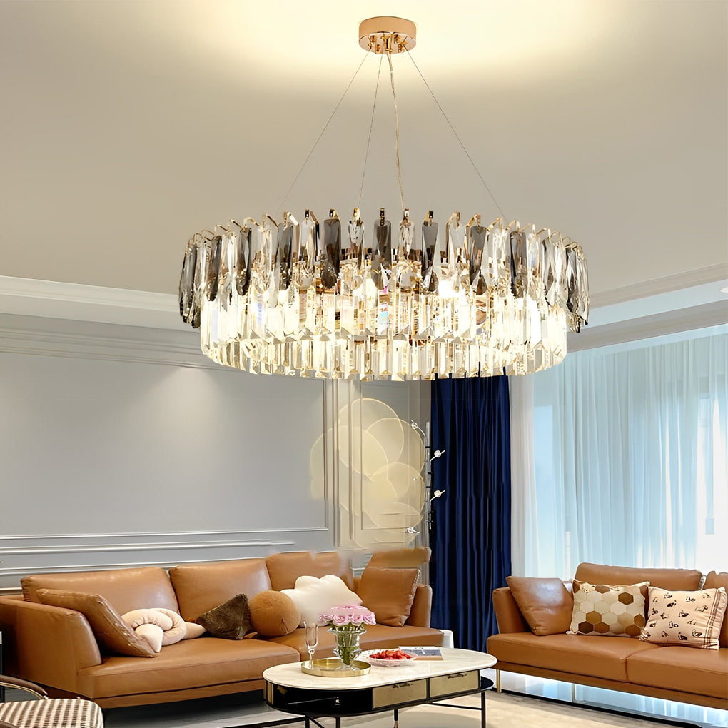 Double Layer Round Electroplated Metal Crystal Gold Modern Chandelier