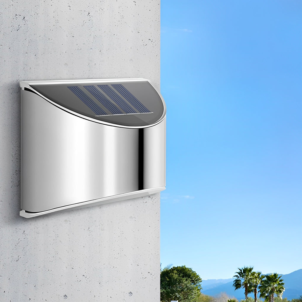 Stainless Steel Minimalist Waterproof Silver Modern Solar Wall Lamp