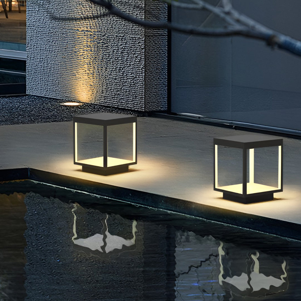 Modern Open Frame Square LED Solar Pier-Mounted Outdoor Post Light