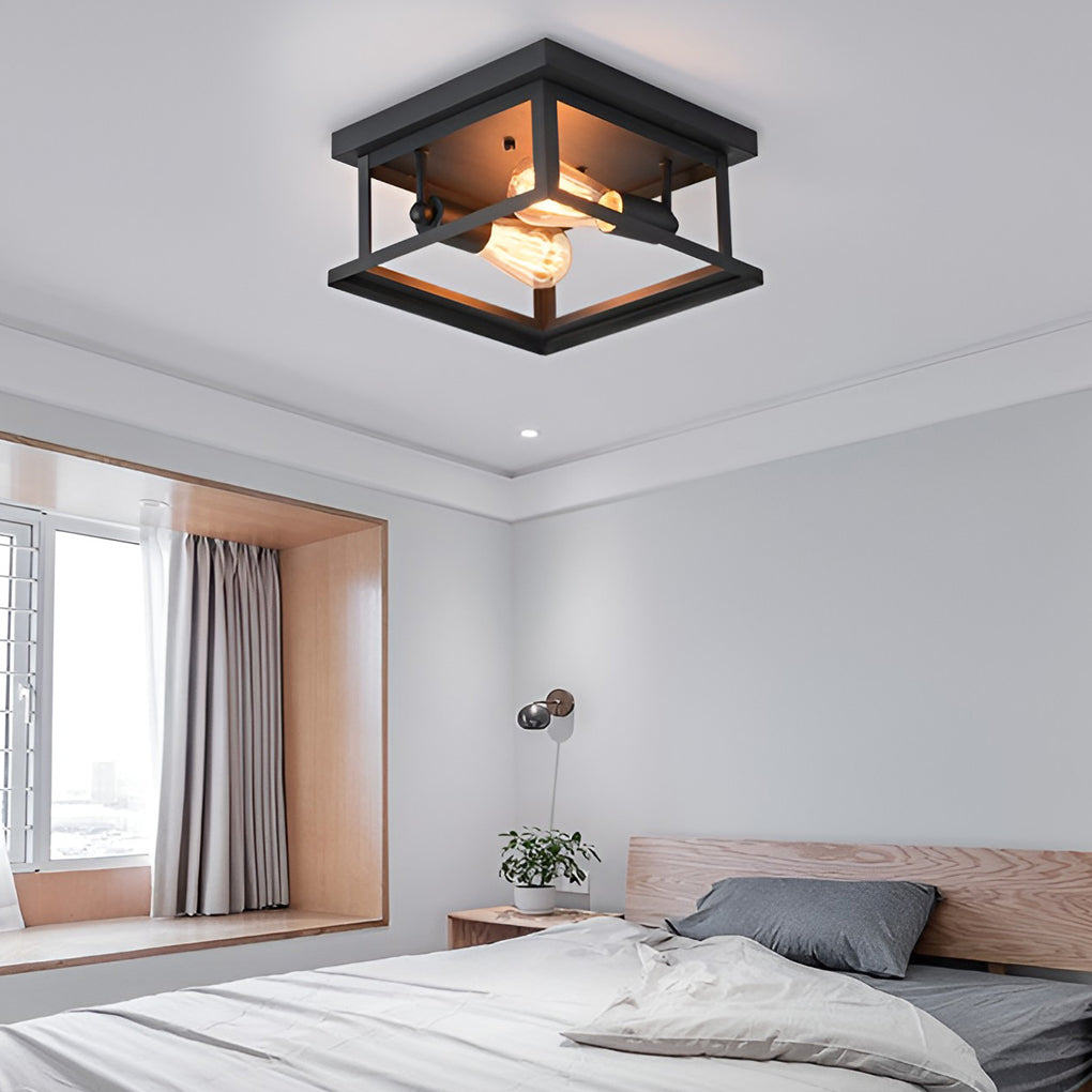 Square Iron Retro Industrial Ceiling Lights Flush Mount Lighting