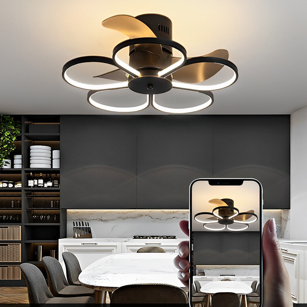 Flowers Intelligent Dimmable LED Mute Modern Bladeless Ceiling Fans Lamp