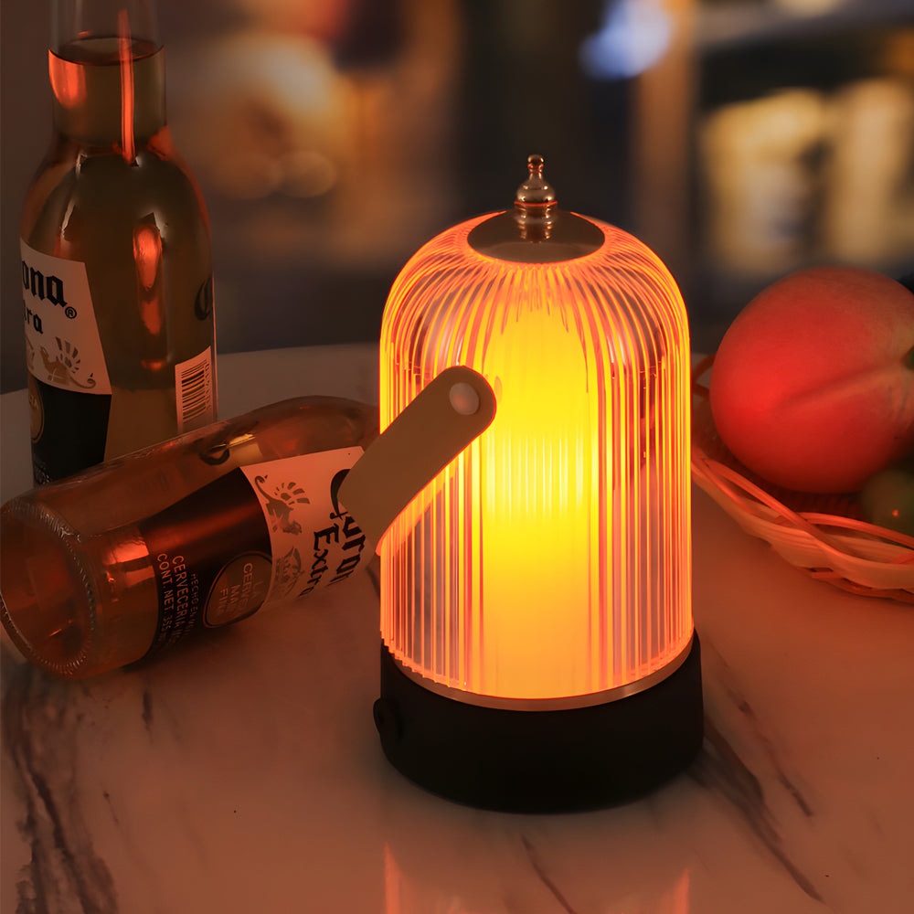 Ribbed Glass Table Lamp Lantern Ambient LED Beside Nights