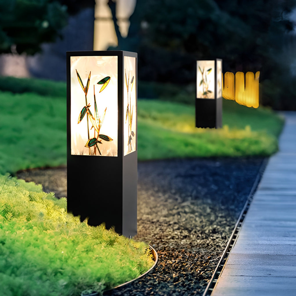 Square Landscape Pattern LED Vintage Solar Outdoor Path Lights Post Lights