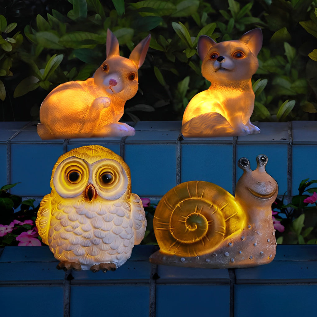 Resin Small Animal Dog Rabbit Snails Owl LED Modern Solar Lights Garden Lamp