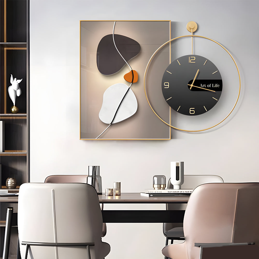 Geometric Silent Wall Clock Canvas Painting Wall Art Decor