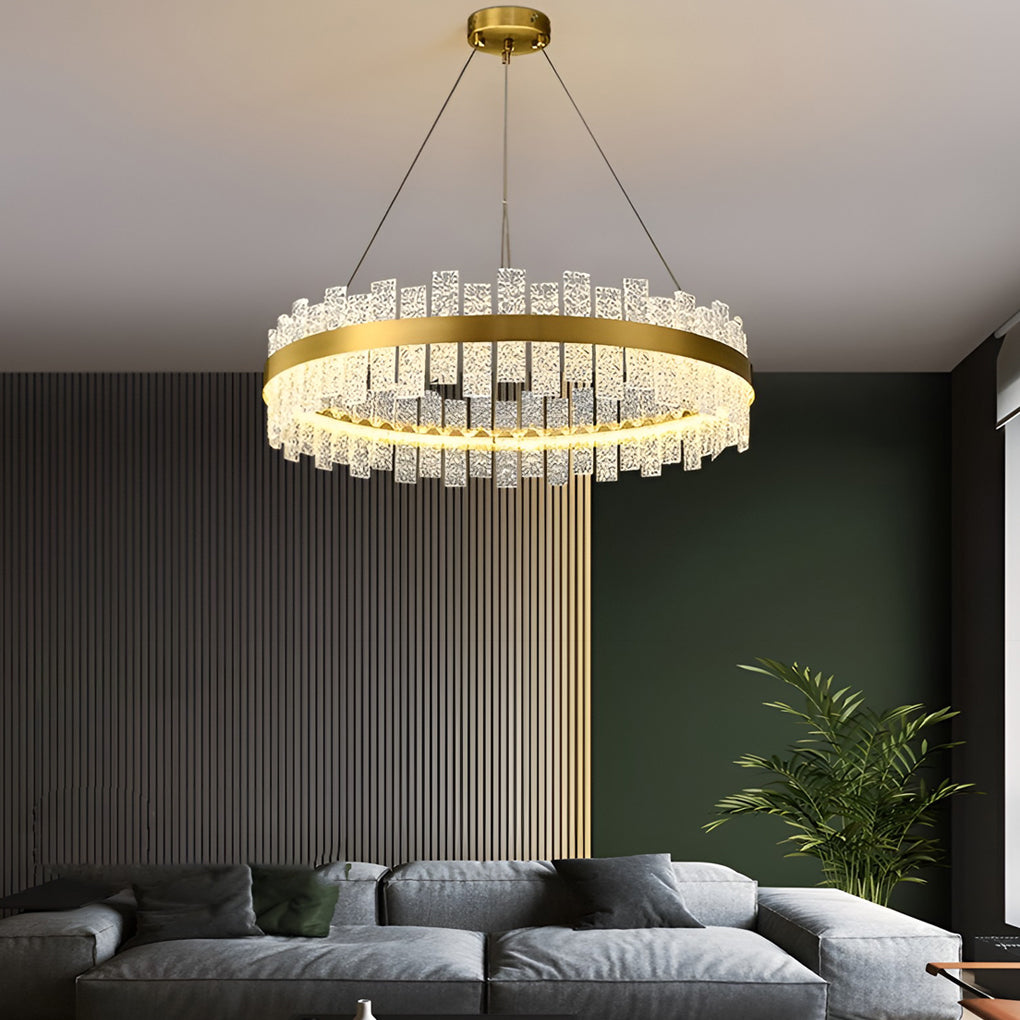 Round Dimming LED Glass Modern Crystal Chandelier Hanging Lamp Pendant Light