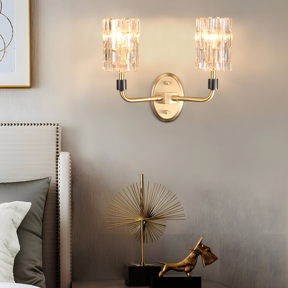 Luxury Copper Armed Crystal Wall Light Modern 1/2-Light Sconce