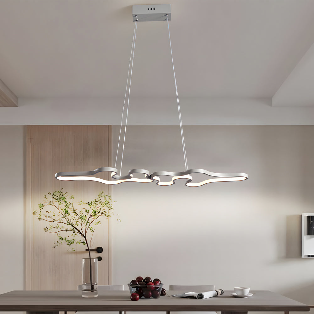 Linear Island Suspended Lighting Fixture: Modern LED Pendant Light for Dining Room