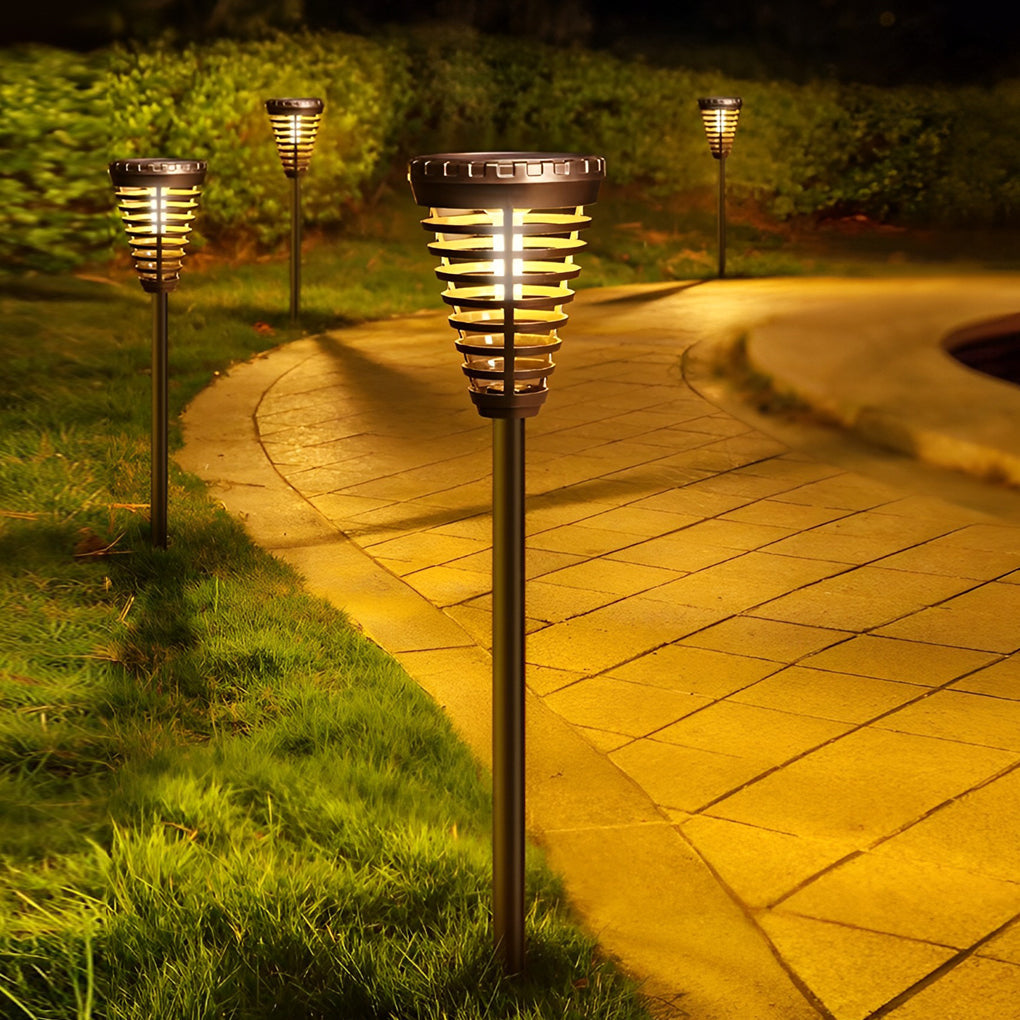 Round Intelligent LED IP65 Waterproof Black Modern Solar Garden Lights