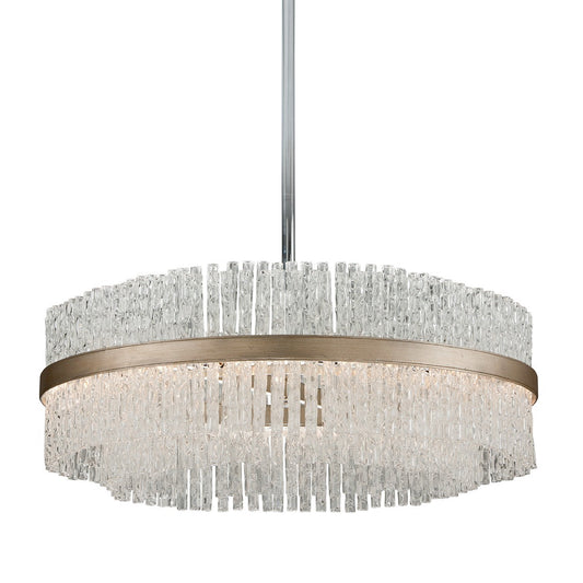 Corbett Lighting Chime 12 Light Chandelier with sleek metal frame and cascading glass shades for elegant lighting.