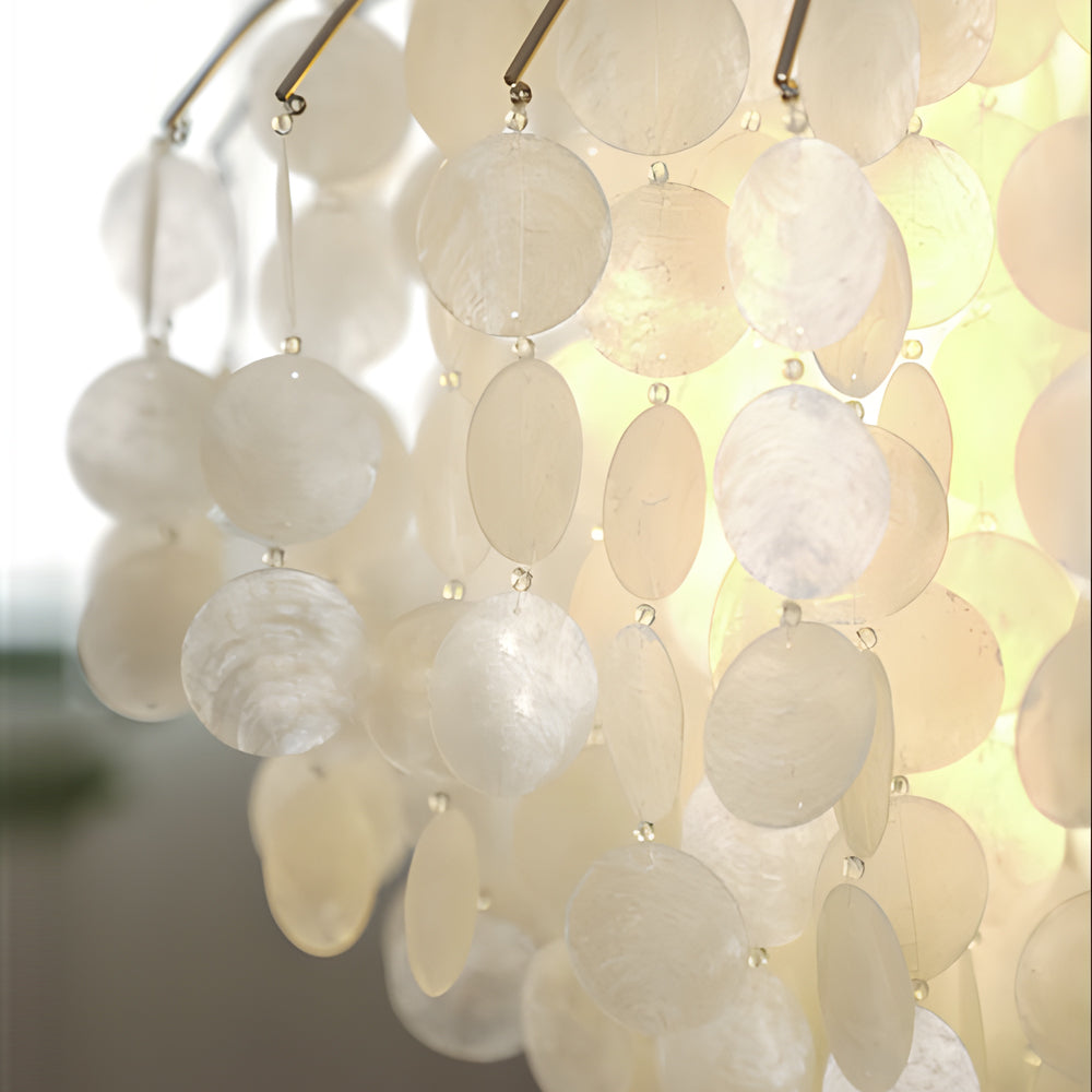 Tiered Capiz Shell Chandelier: Elegant French Style Hanging Lighting