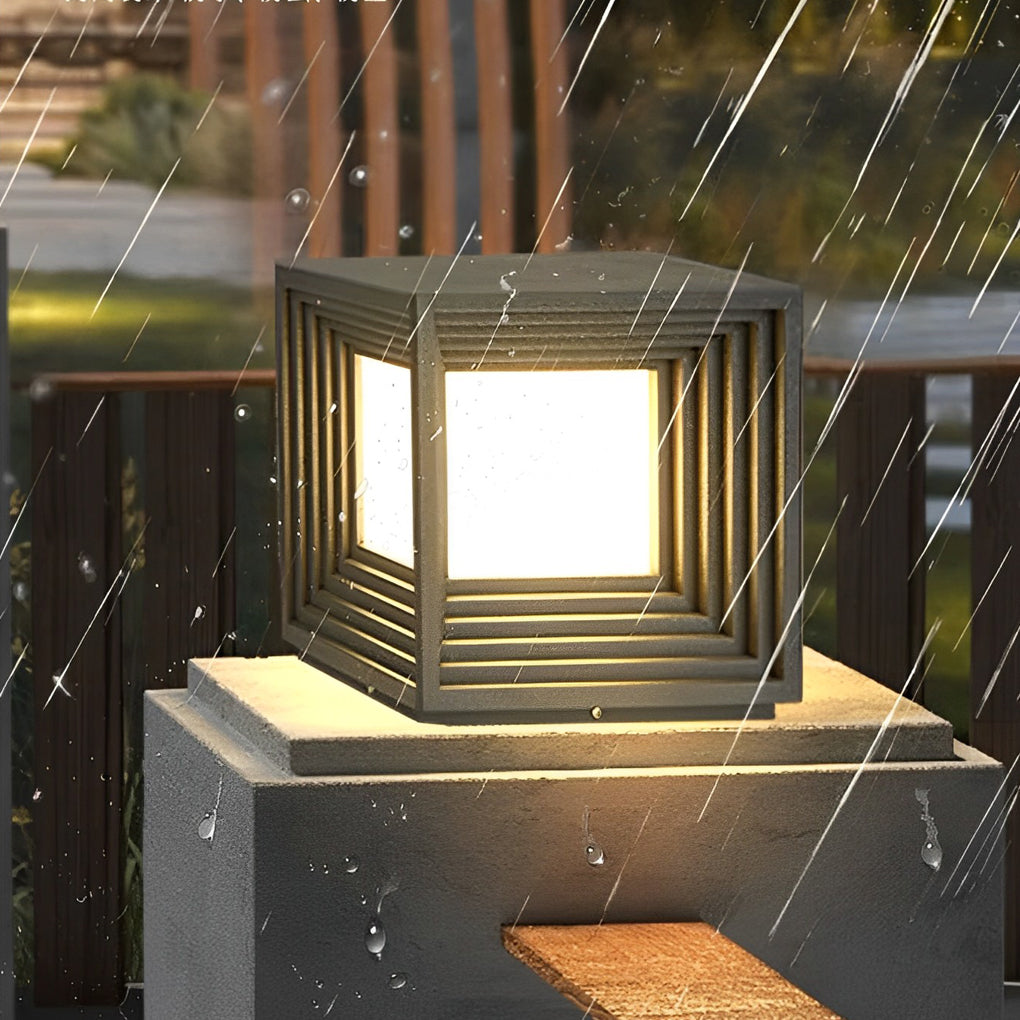 Square Creative Waterproof LED Black Modern Solar Post Caps Lights