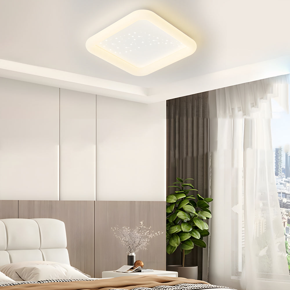 Square Round Three Step Dimming LED Milky White Modern Ceiling Light Fixture