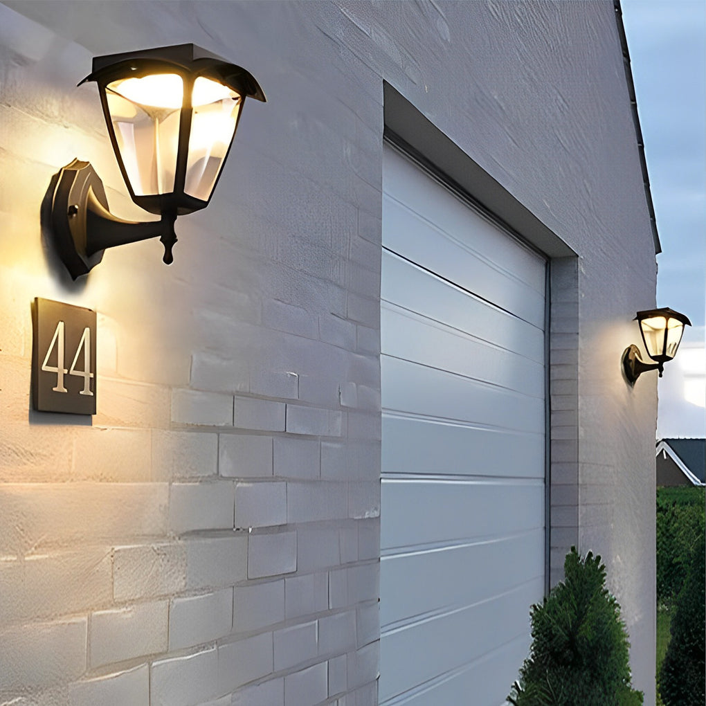 1-Light Black Solar Powered Porch Sconce LED Outdoor Wall Light