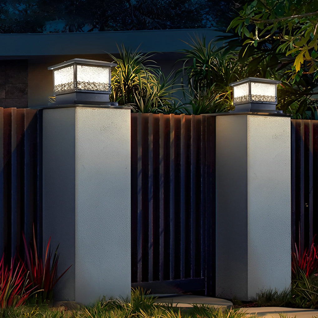 Creative Square Waterproof LED Black Modern Solar Fence Post Lights