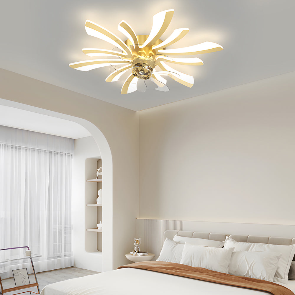 Creative Flowers Three Step Dimming Luxury Modern Ceiling Fan with Light