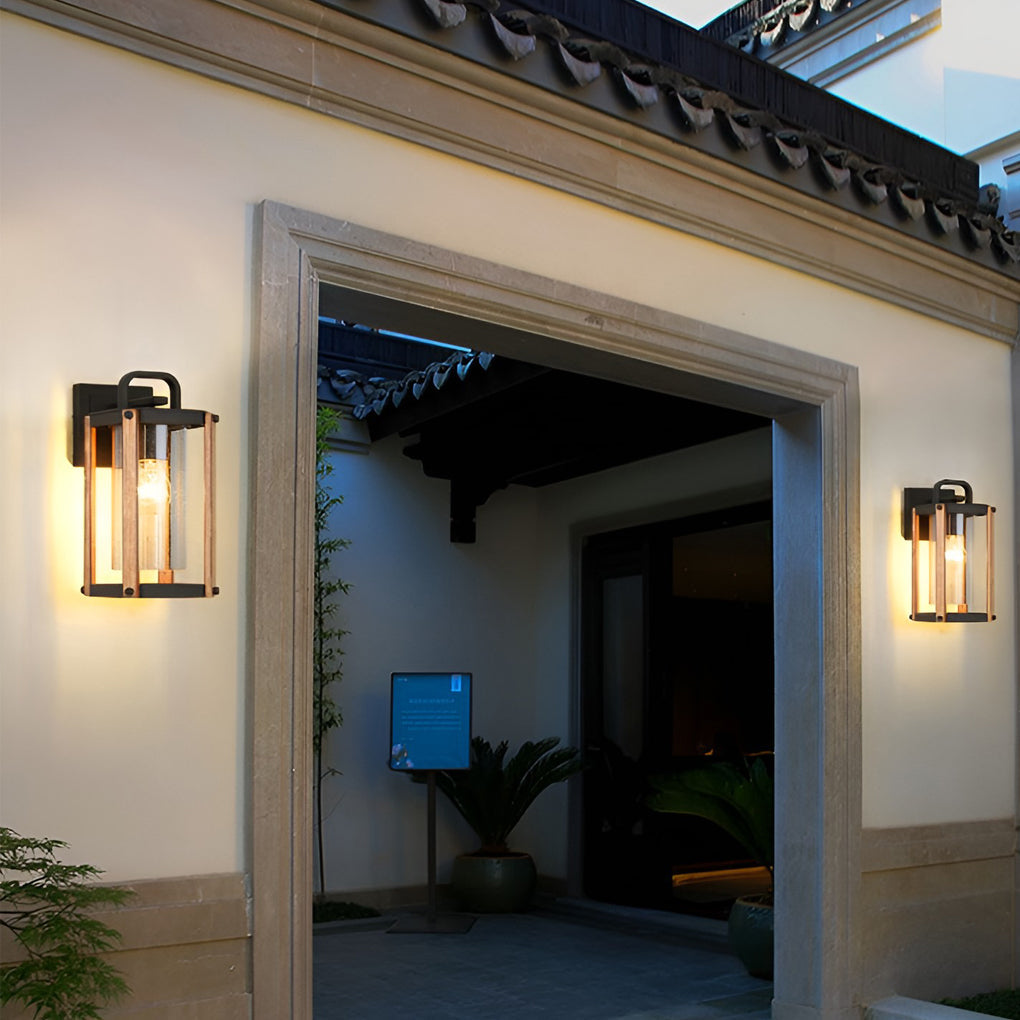 Lantern Shaped Waterproof Glass Black Industrial Outdoor Wall Sconce Lighting