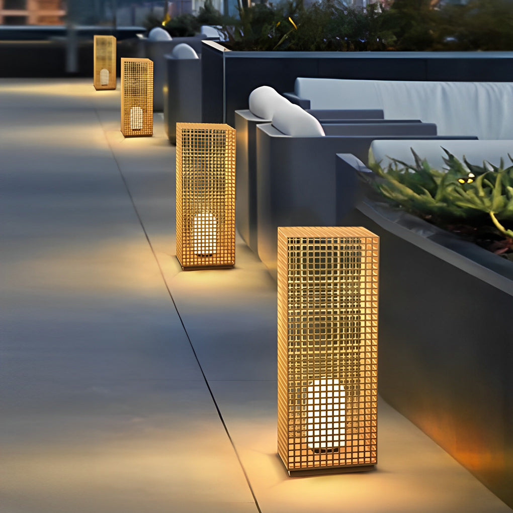 Square Creative Hollow LED Waterproof Gold Modern Solar Pathway Lights