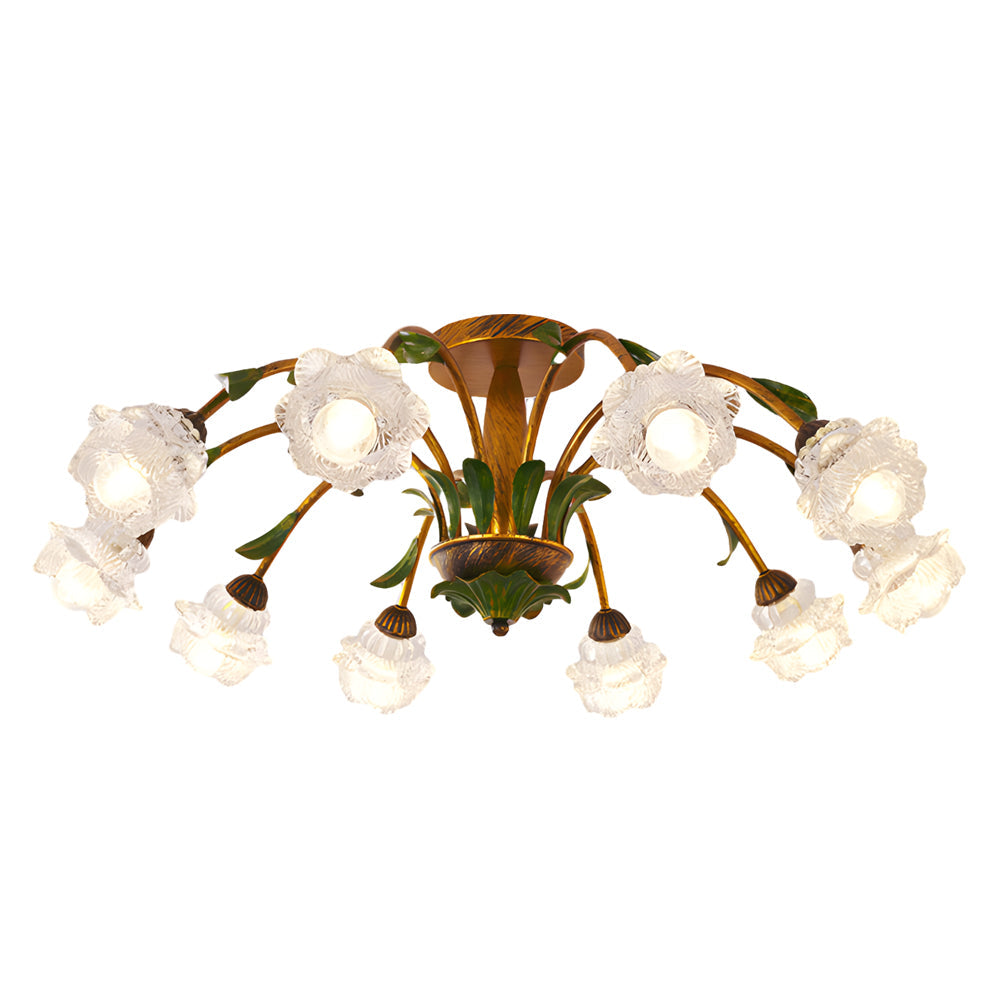 Pastoral Creative Flowers 3 Step Dimming American Style Ceiling Light Fixture