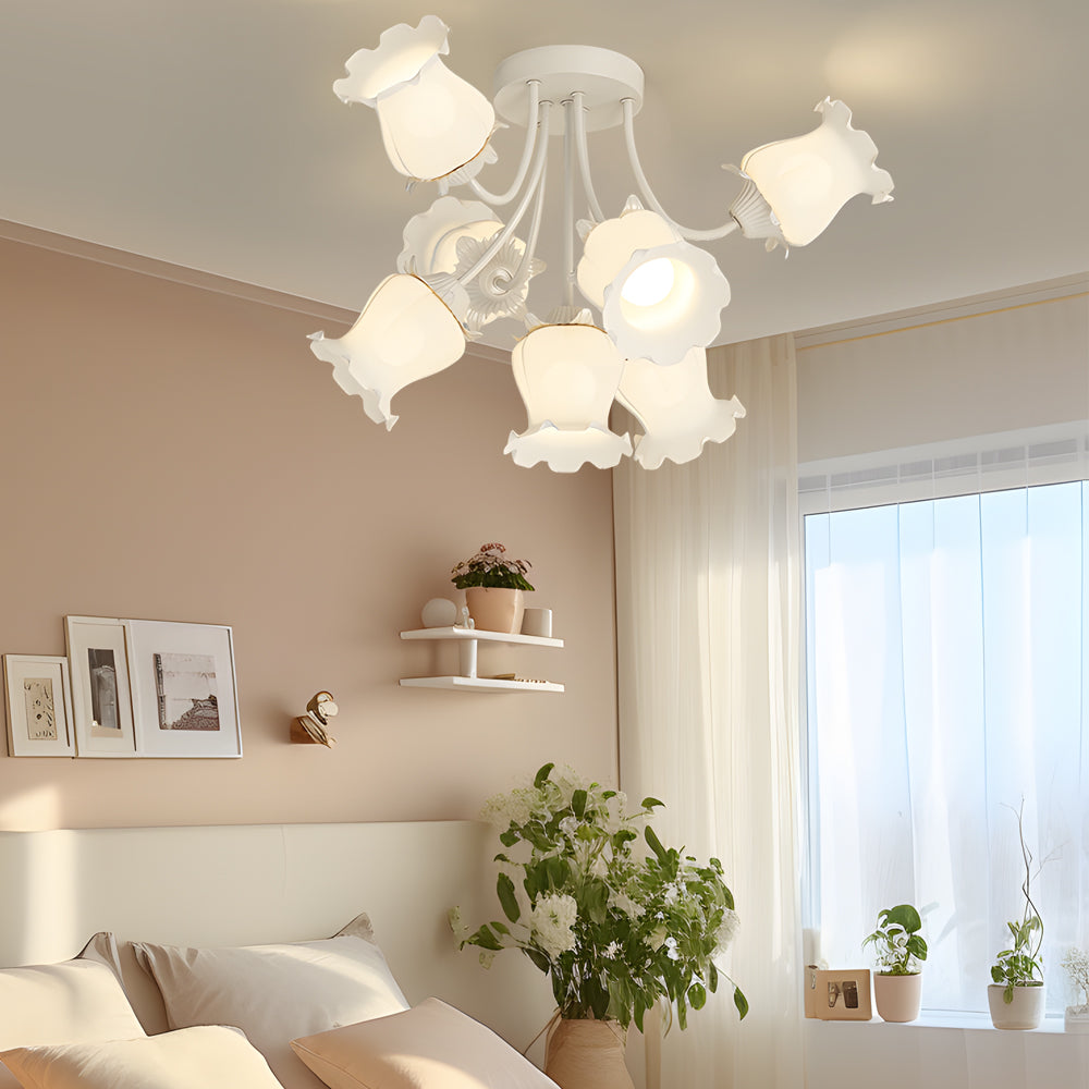 7 Heads White Flowers 3 Step Dimming Creative Modern Ceiling Light Fixture