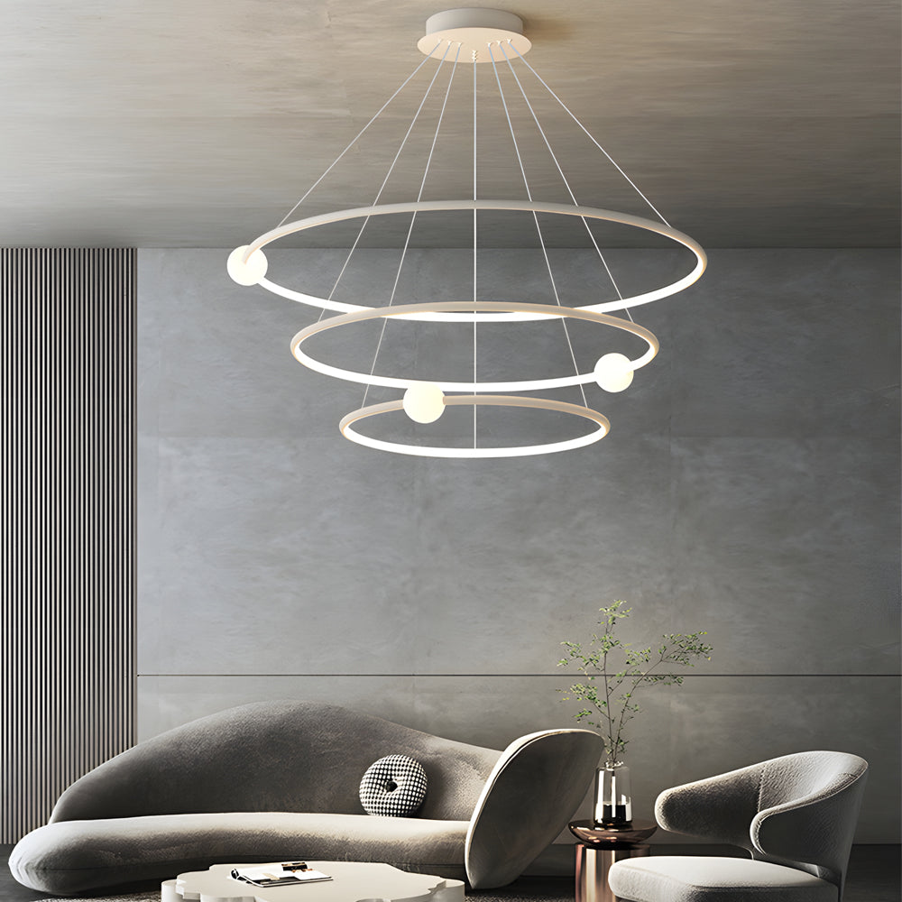 White/Black  Circular Pendant Lamp Dimmable LED Rings Chandelier