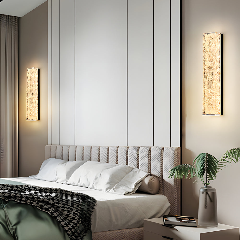 Modern Brass 1-Light LED Wall Sconces Rectangle Wall Light in Ice Resin