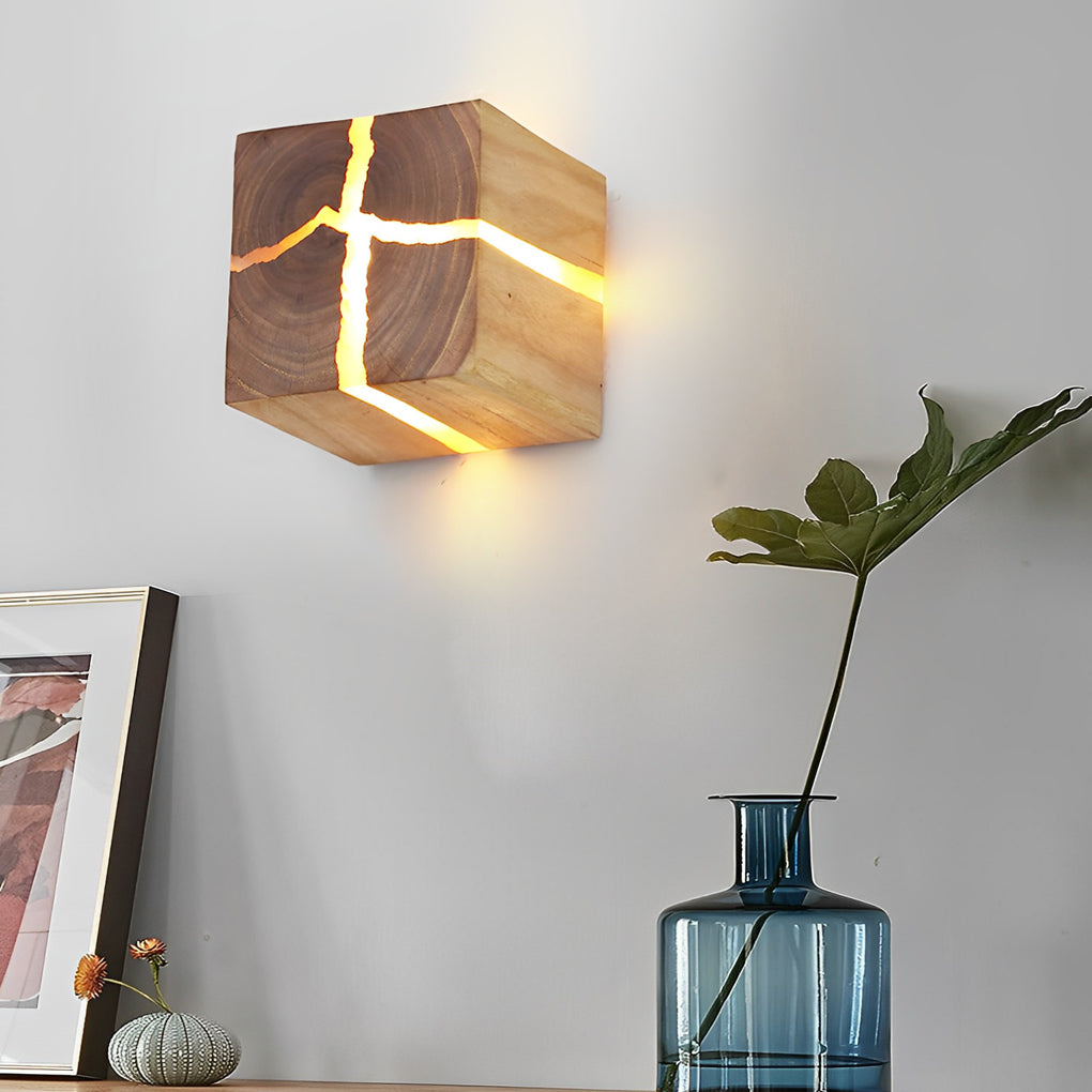 Cracked Wood Grain Design Creative Square Wall Lamp Wall Sconce Lighting